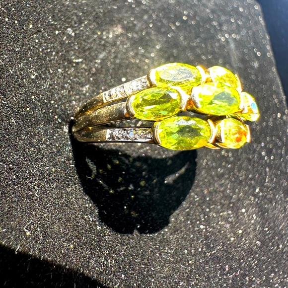 Natural Diamond & Green Prasiolite Ring Band 7 7.5 solid gold on 925 lk emerald - Picture 5 of 6